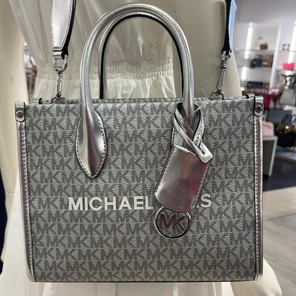 Michael Kors Mirella Small Metallic Signature Logo Crossbody Bag 
Silver 
NWT - Picture 14 of 16